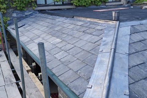slate roof and leading
