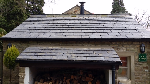 Installation of Greys Artstone artificial stone slates to Fox Cottage Rylstone