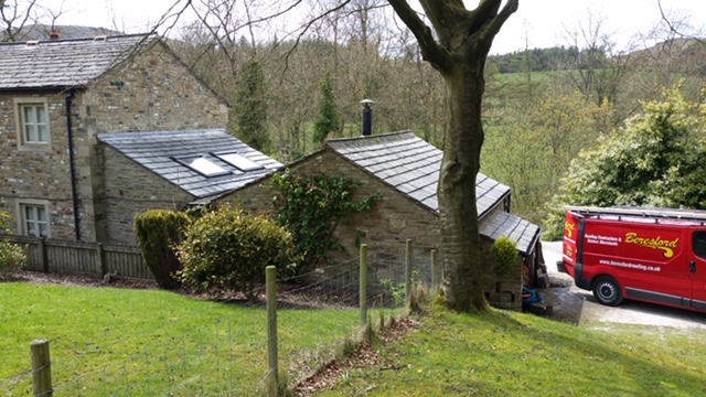 Installation of Greys Artstone artificial stone slates to Fox Cottage Rylstone